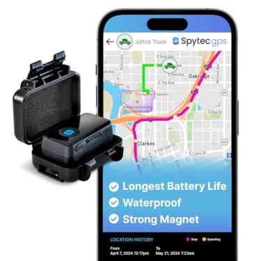 Imagem de Rastreador de GPS Spytec Atlas para veículos e crianças | Bateria de até 14 dias | Capa magnética à prova d'água, geofencing, mini rastreador de carro GPS portátil em tempo real com suporte vitalício