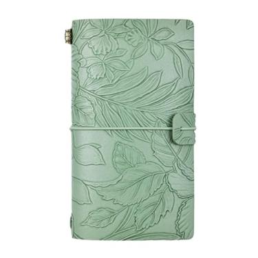 Imagem de Joucien A6 Caderno de viagem europeu retrô entalhado em renda alça portátil Ledger-Leather Matcha Green-10,6 cm x 18,2 cm