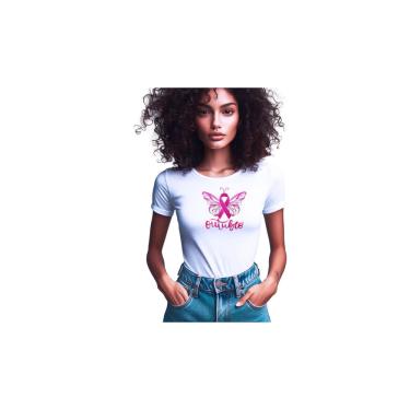 Imagem de Camisetas de Poliester Branca Personalizadas Outubro Rosa