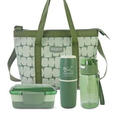 Imagem de Conjunto De Bolsa Térmica Com Pote De Marmita, Porta Escova E Pasta De Dente E Garrafa 500ml Verde