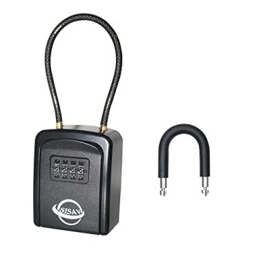 Imagem de SISAV Caixa de bloqueio portátil de 4 dígitos, defina sua própria combinação, com cabo removível e manilha para corretor de imóveis de escritório em casa (preto)