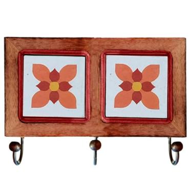 Imagem de Cabideiro De Parede Rustico Ladrilho Hidraulico Para Roupas Bolsas Chaves (D1M)