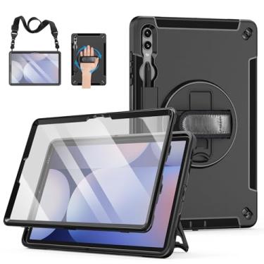 Imagem de Caso para Samsung Tab S9FE Plus 5G 2023: Heavy Duty Rugged Grau Militar À Prova de Choque Galaxy Tab S9FE + 12.4 '' Case W/Protetor de Tela & Stand & Handle & Shoulder Strap & Pen Holder