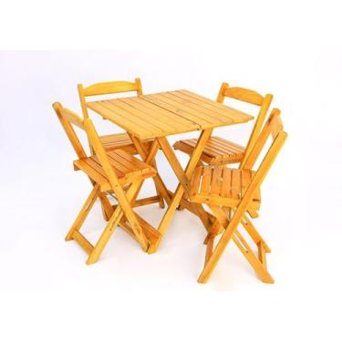 Imagem de Mesa Dobrável premium 70x70 C/ 4 Cadeiras  Bar E Lazer Mel - Madeira F
