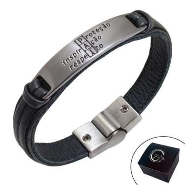 Imagem de Pulseira de Couro Magnética Pai Proteção Inspiração e Respeito Preta -