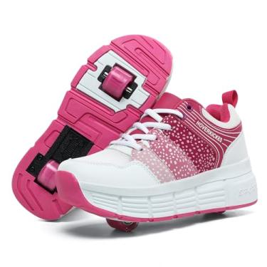 Imagem de HOVERKICKES Tênis de skate LED para crianças, meninos, meninas, com rodas destacáveis, recarregáveis, piscantes, Rosa-111, 17