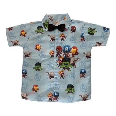 Imagem de Camisa Mauricinho Infantil Temática Super Heróis + Gravata - Pequenos 