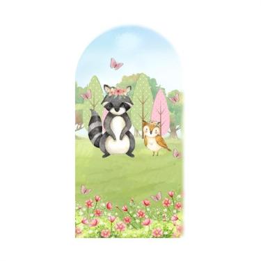 Imagem de Painel Sublimado Vertical Romano Animais do Bosque Aquarela Guaxinim C