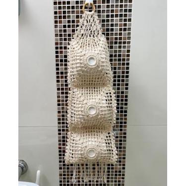 Imagem de Porta Papel Higiênico Barbante Fino Cru - 3 Lugares - Maria Croche Ver