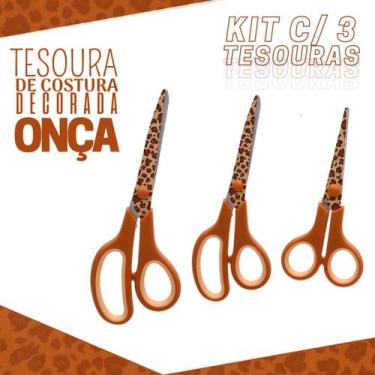 Imagem de Tesoura Para Costura Decorada Onça Kit C/ 03 - Nybc