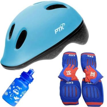 Imagem de Capacete Infantil Bicicleta + Joelheira + Cotoveleira + Luva + Garrafi