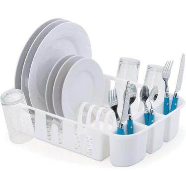 Imagem de Escorredor de pratos talheres e copos 42,5cm plástico Branco  -  Nitro
