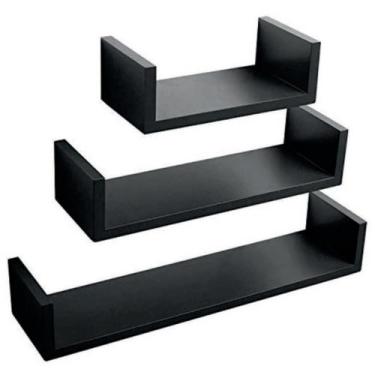 Imagem de Kit com 3 Prateleiras Preta U Mdf 50x15cm Nicho Livros Revista - Corte