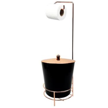 Imagem de Suporte  Porta Papel Higiênico lixeira Preto 5 Litros Com Tampa Rose G