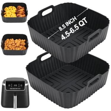 Imagem de BYKITCHEN Forros de silicone Air Fryer para fritadeira Ninja Air Fryer Pro 5 QT AF141, Ninja AG301, Cosori 5QT/6QT e outras fritadeiras de 4,5 a 6,5 QT, forros quadrados de 21,6 cm, acessórios para