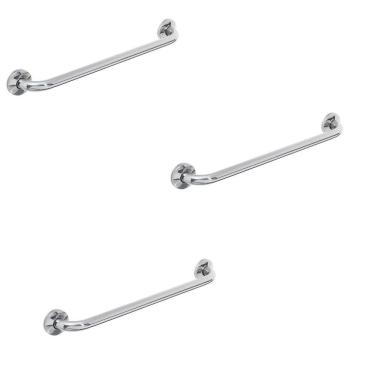 Imagem de Barra Alça Apoio 50cm Aço Inox Kit 3 Uni Gestante Idoso PCD Acessibilidade Banheiro Box Corredor Segurança