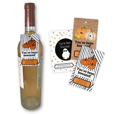 Imagem de You've Been Boozed Etiquetas penduradas para garrafas de bebidas alcoólicas | Pacote com 15 | 3 designs mistos para deixar na varanda de amigos Você foi vaiado Game Halloween Fall Ghost, Pumpkins,