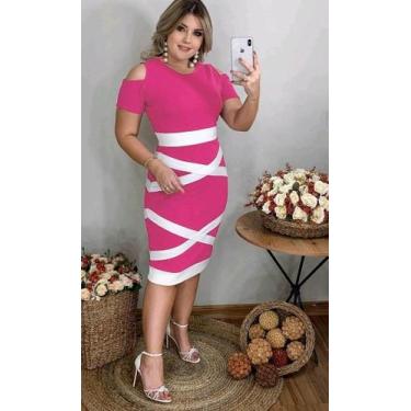 Imagem de Vestido Midi X Moda Feminina Evangélica - Miss Flower, Rosa chiclete c