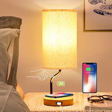 Imagem de Artoomizz Abajur de Mesa de Cabeceira com Carregador Sem Fio e Porta USB - Abajur Led c...