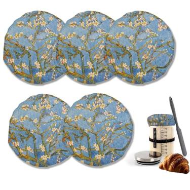 Imagem de Coberturas de pano de amendoeira florescendo para potes iniciais de fermento, preservação do calor Van Gogh para aumentar a fermentação para pão, cobertura à prova de pão (5 unidades)