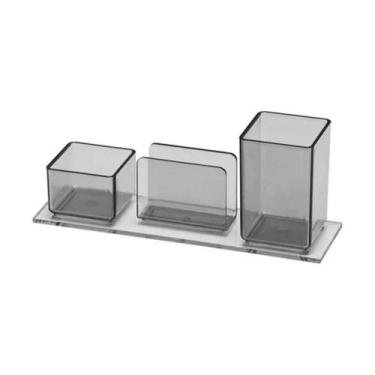 Imagem de Organizador De Mesa Porta Lápis Lembrete Acrimet Cor Fumê