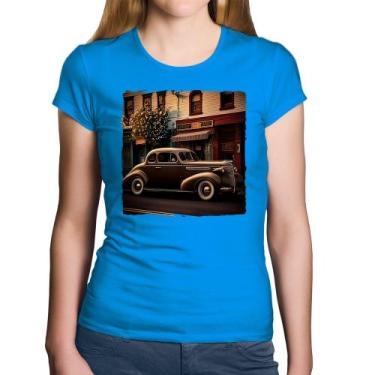 Imagem de Baby Look Algodão Carro antigo na cidade - Foca na Moda, Azul, M