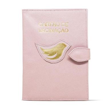 Imagem de Porta Cartão de Vacina de Couro - Rosa Bebê / Dourado - Relicário, Ros