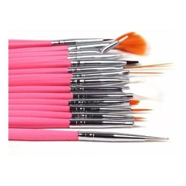 Imagem de Kit De Pincel 15 Pincéis Unha Decorada Gel Acrigel Rosa - Mr Vendas