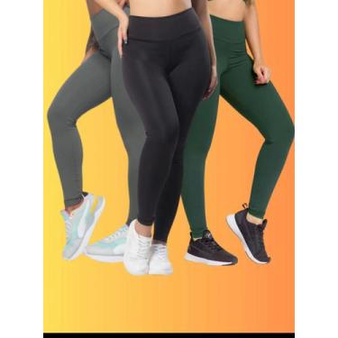 Imagem de Kit 3 Calças Legging Básicas Cós Alto Fitness Feminina Zero Transparên