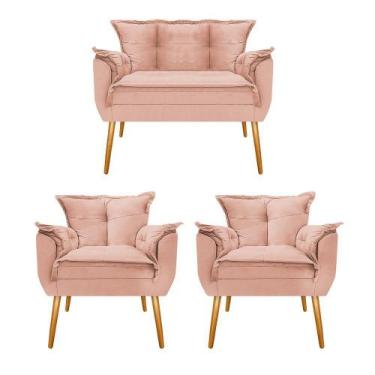 Imagem de Conjunto Namoradeira e 02 Poltronas Opala Palito Mel Suede Rosê - DAMA