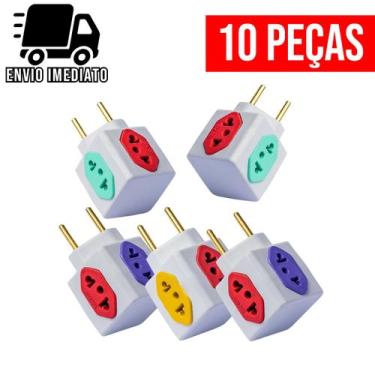 Imagem de Kit 10 Adaptador de Tomada Cubo Colorido 4 Entradas 10A  20A - D&F