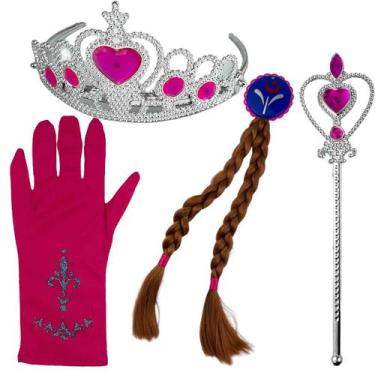 Imagem de Kit Princesa Frozen 4 acessórios Trança Luva Coroa Varinha - COMPANY K