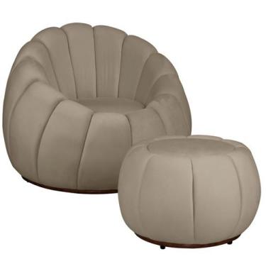 Imagem de Kit Poltrona Base Giratória e Puff Concha Decorativo Veludo - Fina Mob
