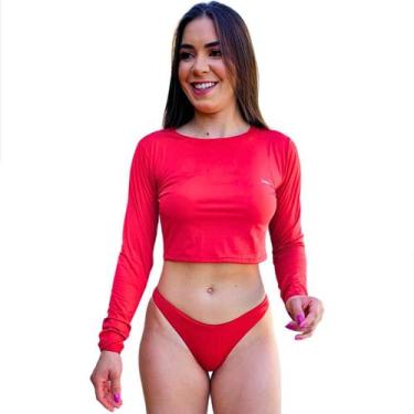 Imagem de Conjunto Top Cropped Manga Longa Com Calcinha Asa Delta Proteção Solar