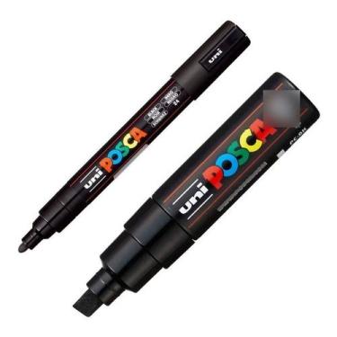 Imagem de Kit 2 Caneta Posca Pc-5m Preta + Pc-8k Preta Uni Ball - UNIBALL