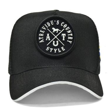 Imagem de Boné Trucker Telinha Brasão Agro Atrevidu's Country Style, Preto, Bran