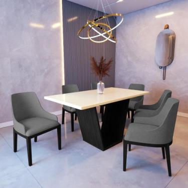 Imagem de Mesa de Jantar 1,6m Safira Off White com 6 Cadeiras Elisa Linho Cinza 