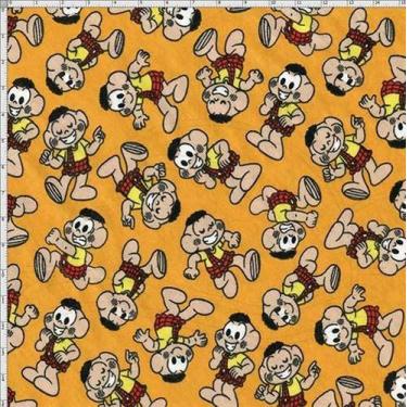 Imagem de Tecido Estampado para Patchwork - Turma da Mônica: Cascão Fundo Laranj