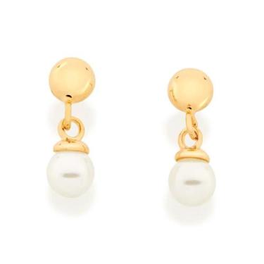 Imagem de Brinco Infantil Rommanel Com Pérolas Penduradas 520275, Dourado