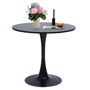 Imagem de FurnitureR Mesa de jantar circular contemporânea de 80 cm redonda para 2-4 pessoas com base de pedestal em design de tulipa para escritório em casa, sala de estar, cozinha, lazer, preto