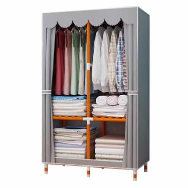 Imagem de Guarda-roupa Armário de guarda-roupa de cor sólida moderno simples oxford pano guarda-roupa de madeira maciça reforçado reforçado casa quarto montagem armazenamento armário