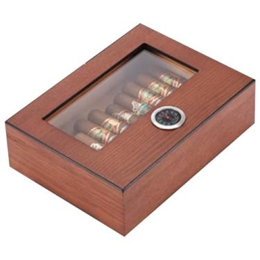 Imagem de Pequeno Caixa de charutos simples, caixa de madeira para charutos, caixa de charutos de mesa, pode acomodar 30 charutos, acessórios vintage para charutos, medidor de umidade Feito à mão