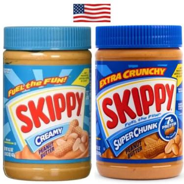 Imagem de 2X Manteiga Pasta De Amendoim Americana SKIPPY Cremosa e Crocante 462g cada