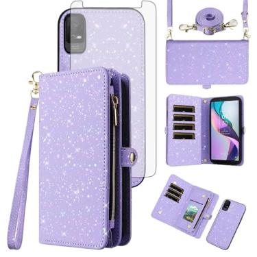 Imagem de Asuwish Capa de telefone para Metro TCL Ion X/Ion V/40Z T607DL Capa magnética destacável com protetor de tela e compartimento para cartão flip com glitter, suporte para celular IonX T430W IonV 2023