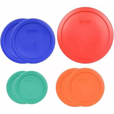 Imagem de Pyrex (1) 7402-PC 6/7 Cup Red (2) 7201-PC 4 Cup Cobalt Blue (2) 7200-PC 2 Cup Orange (2) 7202-PC 1 Cup Green Food Storage Lids - 7 pacotes (7 tampas sortidas), Red, Cobalt Blue, Orange, Green, 6/7 Cup, 4 Cup, 2 Cup, 1 Cup, 7