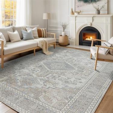 Imagem de Lbris Tapetes laváveis na máquina, 15 x 23 cm para sala de estar, tapetes retrô ultra macios de pilha baixa para quarto, sala de jantar, tapete antiderrapante grande vintage envelhecido para casa de