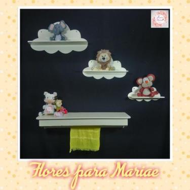 Imagem de Kit Nichos Nuvem + Prateleira com Varão MDF - Creme / Bege - Flores pa