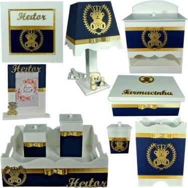 Imagem de Kit Higiene bebê Mdf 10 peças -  AZUL MARINHO DE URSINHO - Flores para