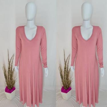 Imagem de Vestido Longo Gola V Manga Longa Com Bolso Moda Femenina  - nascimento