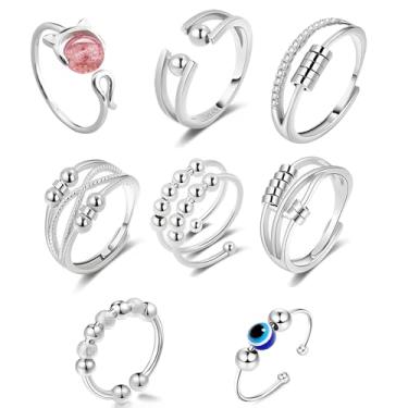 Imagem de Jellatante Conjunto de anéis fidget de contas giratórias – Anéis de humor giratórios ajustáveis, presentes fofos para mulheres e homens, Metal, Sem pedra preciosa